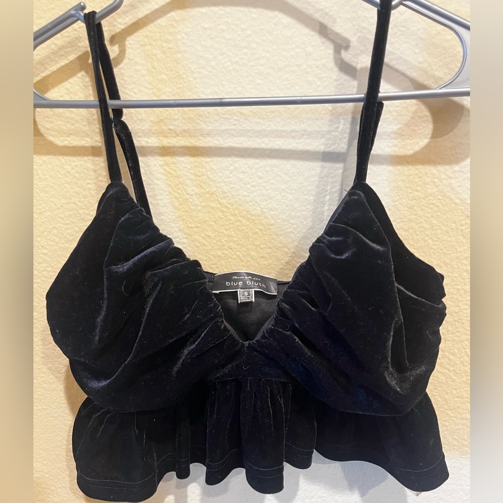 Blue blush velvet crop top